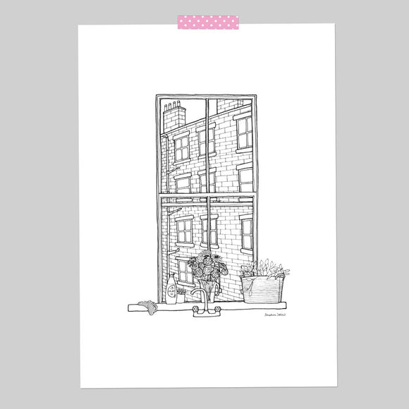 Terraced Houses Window A4 Illustration Print