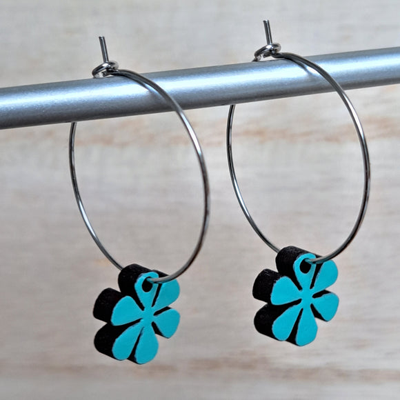 Daisy flower hoop earrings. Turquoise | pink | blue