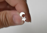 Sterling silver moon & star stud earrings