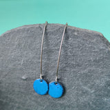 Long Drop Earrings - Circle - Blue