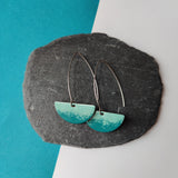 Long Drop Earrings - Semi Circle - Two Tone Sage