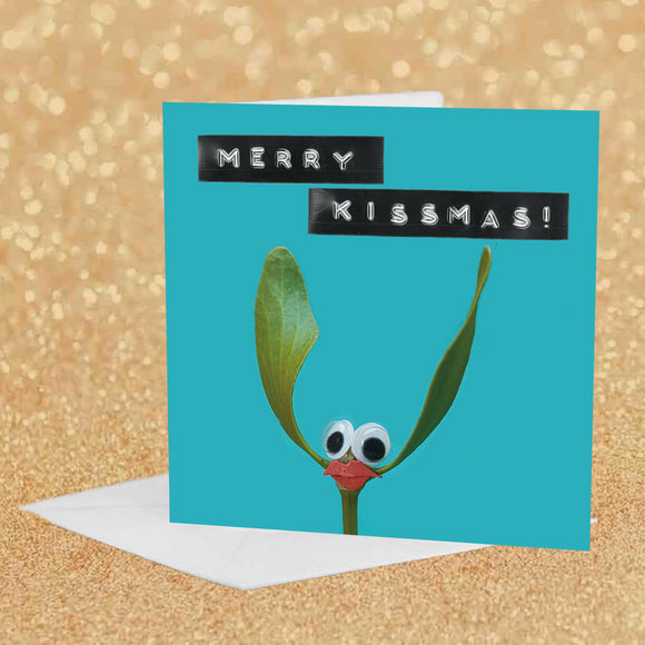 Christmas Googly Eye Card - Merry Kissmas