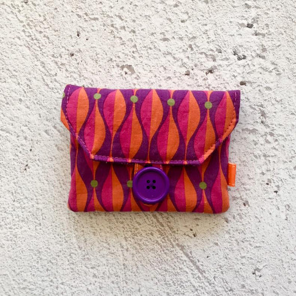 Fabric Purse with Zip Pocket - Pink and Orange Retro Design