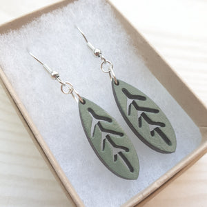 Dangly Leaf Earrings - Sage/Khaki Green