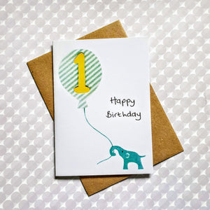 Elephant first birthday card - Age 1