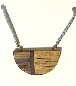 Wood and Perspex Half Moon Necklace - Green Stripe