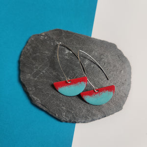 Long Drop Earrings - Semi Circle - Red and Turquoise