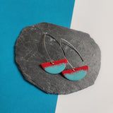 Long Drop Earrings - Semi Circle - Red and Turquoise