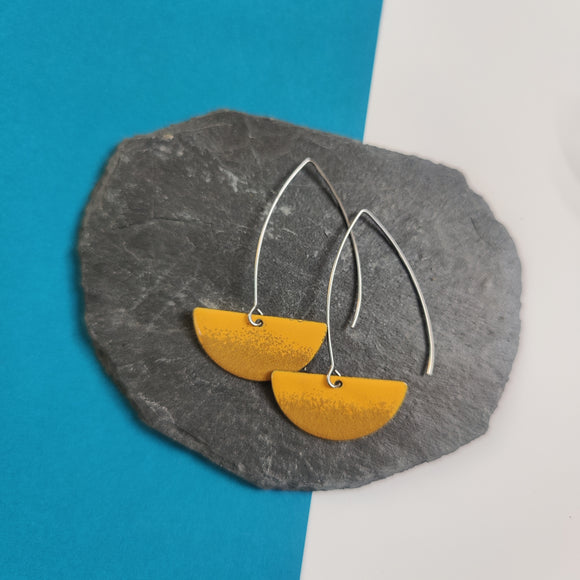 Long Drop Earrings - Semi Circle - Mustard and Sand