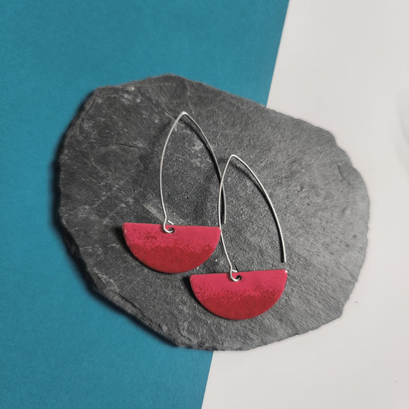 Long Drop Earrings - Semi Circle - Bright Pink and Red