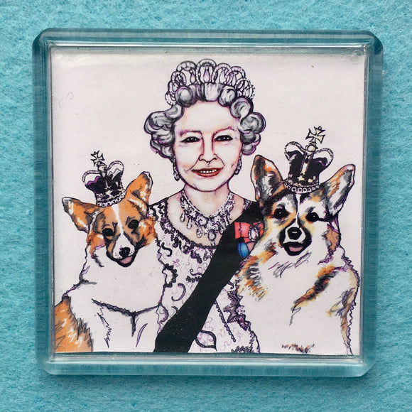 Queen and Corgis Square Fridge Magnet
