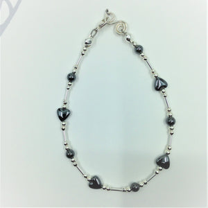 Sterling Silver and Haematite Hearts Bracelet
