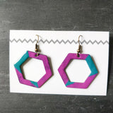 Hexagon Cut Out Enamel Dangly Earring