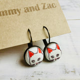 Japanese Fabric Earrings / white Cat