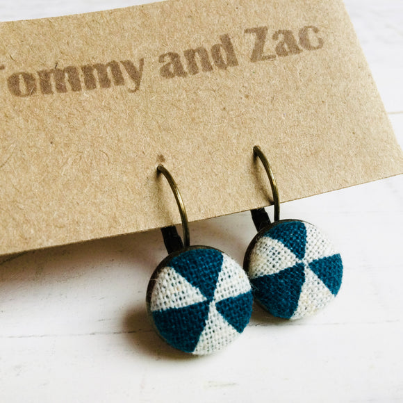 Japanese Fabric Earrings / Navy Blue White Triangles