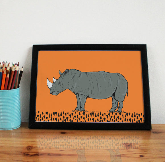 Orange Rhino Art Print
