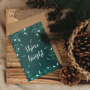 Shine Bright Botanical Emerald Green Christmas Card