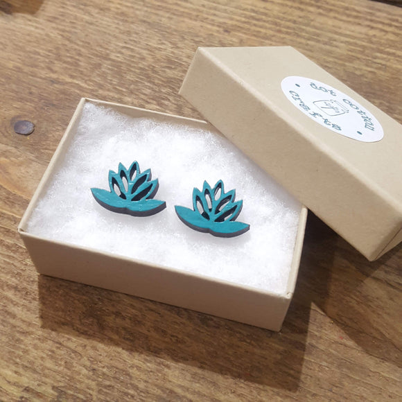 Lotus Stud Earrings - Teal