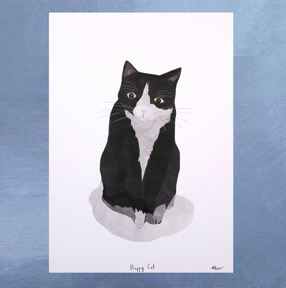 A4 Black and White Cat Digital Print