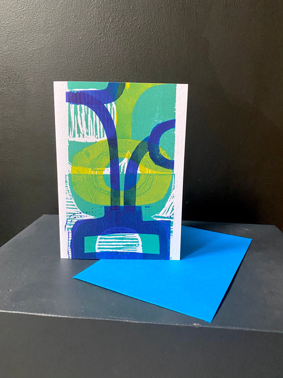 Greens and Blues Abstract Greeting Card