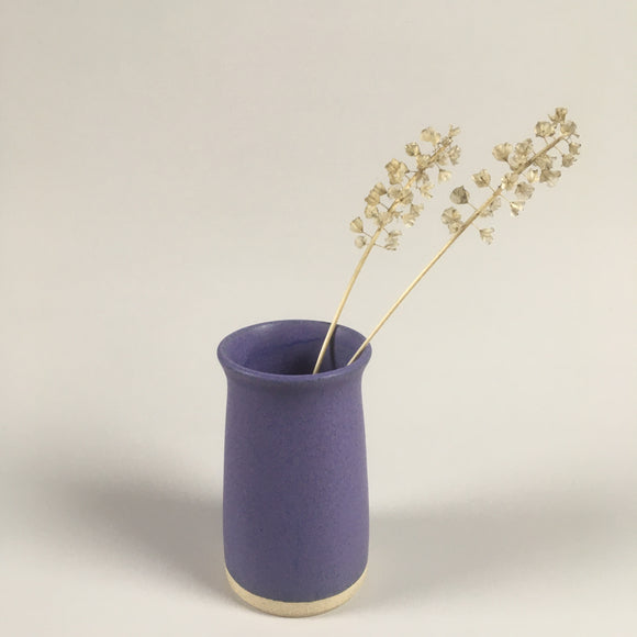 Handmade pottery posy vase in matte purple glaze