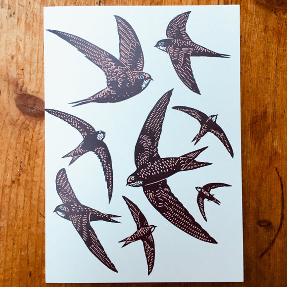 'Swifts' Lino Art Card