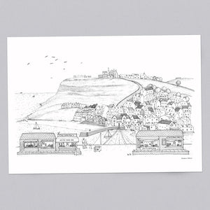 Whitby Coastal Scene A3 Illustration Line Drawing Print